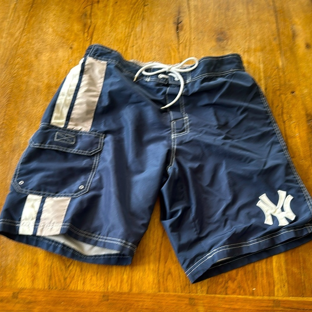 NY Yankee Men's Bathing Swim Trunks Blue Gray Sz L